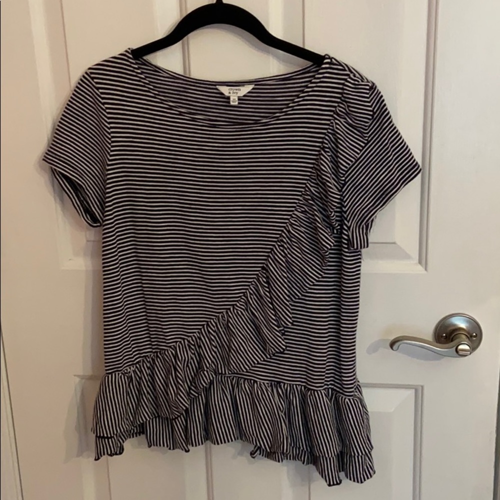 Black and White Striped Peplum Shirt